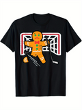 Men's T-Shirt Broken Gingerbread Cookie With Fallen Leg Under Hockey Net