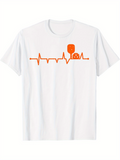 Men's T-Shirt Orange Heartbeat Line With Balloon Floating Beside Melting Cheese Pizza Slice