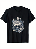 Men's T-Shirt Delicate Petals With Shaded Leaves And Fully Bloomed Elegant Flower