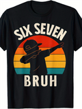 Men's T-Shirt Six Seven Bruh Retro Sunset Dabbing Silhouette Graphic Featuring Hip Hop Style Boy