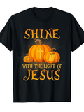 Men's T-Shirt Shine With The Light Of Jesus Glowing Pumpkins With Carved Cross Surrounded By Light