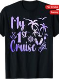 Men's T-Shirt My 1st Cruise Purple Palm Trees With Birds And Beach Vacation Icons