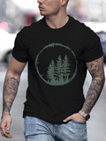 Men's T-Shirt Faded Vintage Circle Forest With Pine Trees Silhouetted Under Moonlit Night Sky