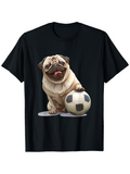 Men's T-Shirt Charming Chubby Pug With Smiling Face Sitting Beside Soccer Ball