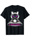 Men's T-Shirt Futuristic Neon DJ Booth With Cat Wearing Headphones House