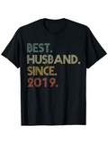 Men's T-Shirt Best Husband Since 2019 Retro Color Block Typography