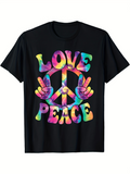 Men's T-Shirt Love Peace With Colorful Tie Dye Text And Peace Sign