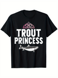 Men's T-Shirt Trout Princess With Pink Tiara Crown And Silver Fish Motif