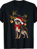 Men's T-Shirt Colorful Festive String Lights On Chihuahua Wearing Red Scarf Dog
