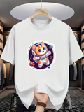 Men's T-Shirt Playful Orange Cat Floating Among Colorful Planets In Outer Space Kitten