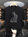 Men's T-Shirt Geometric Line Art With Abstract Shapes Forming A Sitting Rabbit