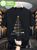 Men's T-Shirt Stacked Firearms Arranged As A Festive Christmas Tree With Golden Star Tree
