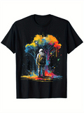 Men's T-Shirt Colorful Dreamlike Splashes Surrounding A Painted Astronaut Under Vibrant Trees