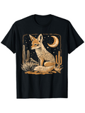 Men's T-Shirt Desert Night With Cacti Crescent Moon Starlit Sky Calm Resting Fox
