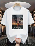 Men's T-Shirt Sunset Road Lined With Towering Palms Leading To The Horizon