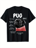 Men's T-Shirt Pug Bulls Wearing Red Scarf With Cartoon Illustration And Playful Phrases