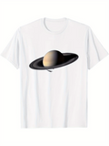 Men's T-Shirt Realistic Planet With Ring Floating Over White Saturn
