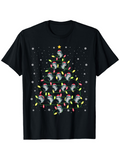 Men's T-Shirt Festive Christmas Tree With Fairy Lights And Santa Hat Shark Pattern