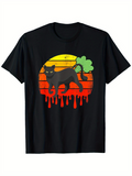Men's T-Shirt Vintage Sunset With Black Cat And Lucky Green Clover