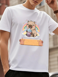 Men's T-Shirt Rainbow With Clouds And Cartoon Animal Holding A Drink Capybara