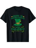 Men's T-Shirt Prone To Shenanigans And Malarkey With Green Hat Surrounded By Decorative Motifs