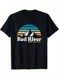 Men's T-Shirt Red River New Mexico Retro Colorful Sunset With Snowcapped Mountains
