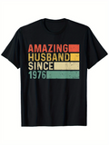 Men's T-Shirt Amazing Husband Since Nineteen Seventy Six With Vintage Color Block Graphics