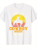 Men's T-Shirt Sunset Retro Silhouette Of Cowboy Holding Lasso Riding Horse