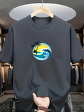 Men's T-Shirt Golden Sunset With Ocean Waves And Palm Trees Beach