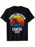 Men's T-Shirt Family Vacation Cancun 2025 Sunset Beach With Palm Trees And Soaring Birds
