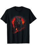 Men's T-Shirt Glowing Red Flames With Fierce Wolf In Fiery Darkness Wolf