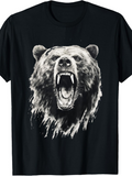 Men's T-Shirt Wild Roaring Power With Fierce Energy Detailed Grizzly Bear Head