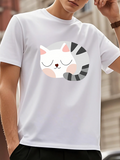 Men's T-Shirt Cute Striped Cat Sleeping Peacefully In Cozy White Circle Cat