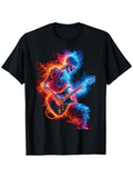 Men's T-Shirt Electric Fire And Ice Effect Surrounding A Guitarist In Motion