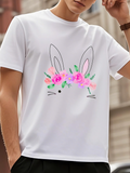 Men's T-Shirt Blossoming Pastel Florals Crown Adorning Gentle Bunny Face