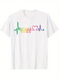 Men's T-Shirt Colorful Heartbeat Line With Love Shaped Heart Graphic White T Shirt