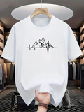Men's T-Shirt Heartbeat Line Among Mountains With Cyclist Riding Bicycle