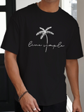 Men's T-Shirt Live Simple With Sketched Palm Tree Underhand Script
