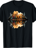Men's T-Shirt Golden Autumn Landscape Reflected Over Calm Still Lake Forest
