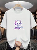 Men's T-Shirt Adorable White Cat Wearing Headphones Playing With Game Controller