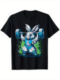 Men's T-Shirt Muscular Bunny Lifting Heavy Barbell With Energetic Green Flames Rabbit