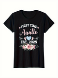 Men's T-Shirt First Time Auntie With Blue Heart Pink Flowers And Baby Announcement Shirt