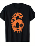 Men's T-Shirt Dripping Orange Six Surrounded By Pumpkins And Flying Bats Number