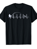 Men's T-Shirt Heartbeat Line With Fishing Rod River And Relaxed Fisherman
