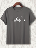 Men's T-Shirt Heartbeat Line With Fisherman And Leaping River Fish