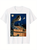 Men's T-Shirt Full Moon Night With Flowing Hair Among Wooden Fences And Clouds Woman
