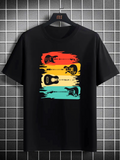 Men's T-Shirt Retro Colorful Brush Strokes With Three Acoustic Guitars Design