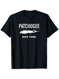 Men's T-Shirt Patchogue New York With White Brushstroke Over Black T Shirt