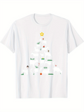 Men's T-Shirt Snowy Holiday Scene With Playful Polar Bears Among Christmas Gifts Tree