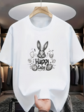 Men's T-Shirt Happy Easter With Doodle Eggs And Rabbit Surrounded By Floral Patterns Bunny
